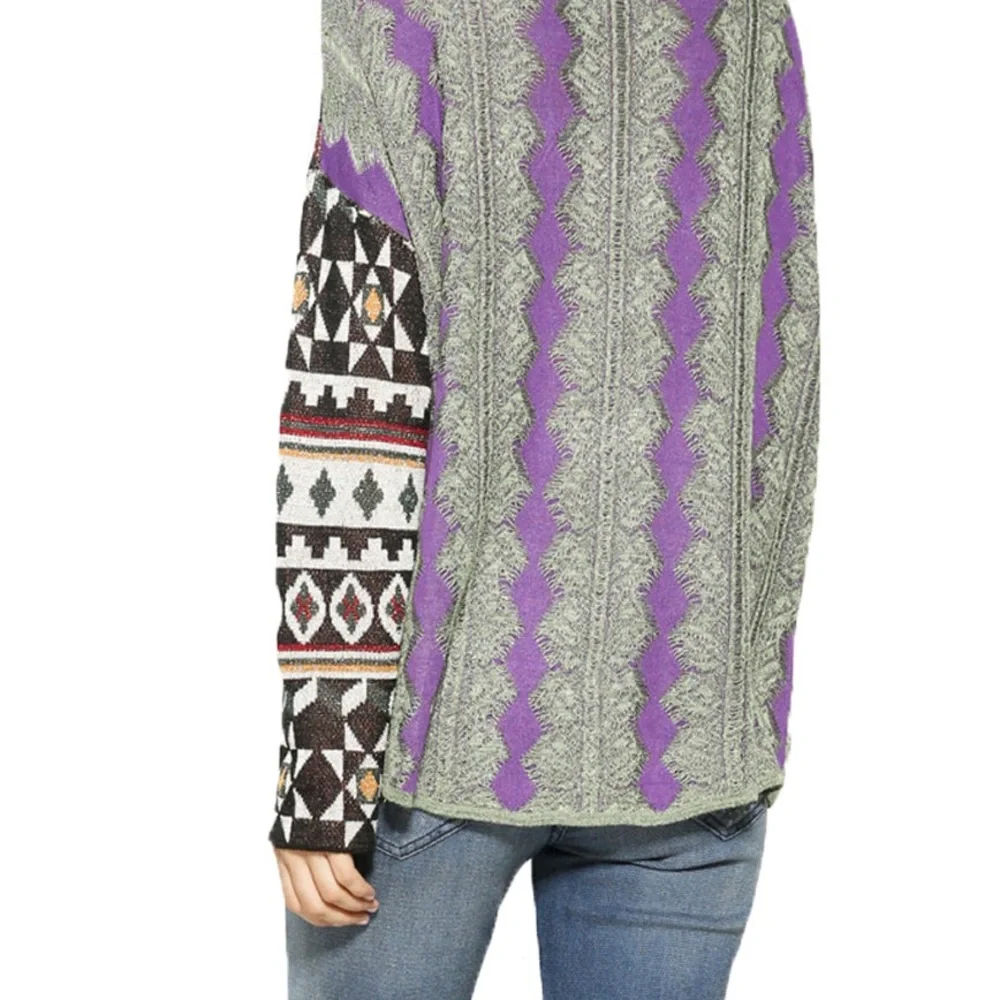 Desigual Silvershalis Patchwork Mixed Print Metallic Detail Nordic Sweater Small